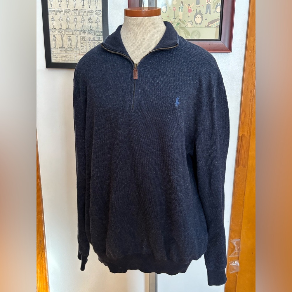 RALPH LAUREN: Half Zip 100% Pima Cotton Sweater Sz.XL (NAVY)